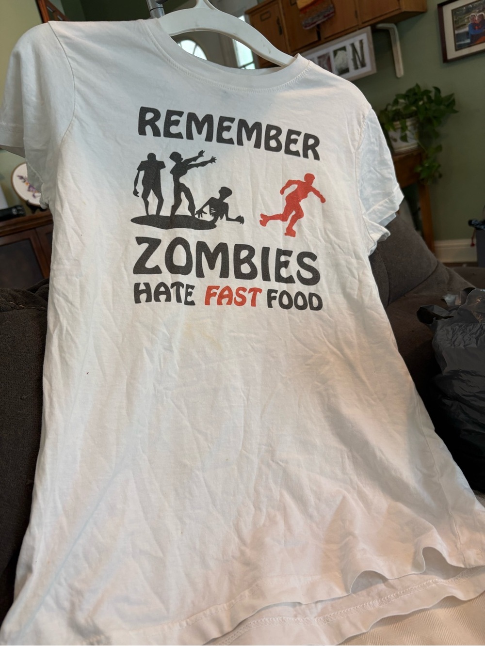 Remember Zombies Hate Fast Food Graphic Tee - White with Black & Red Print